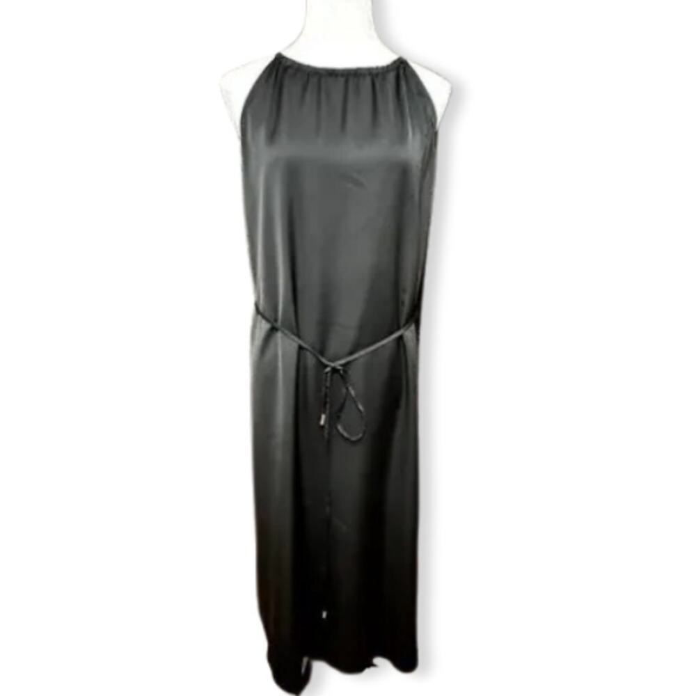 INC Black Halter Midi Dress Belter Waist Sleeveless Classic Chic Elegant 14 NWT - Picture 3 of 12